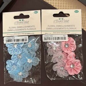 Floral Embellishments with Gems - Blue and Pink